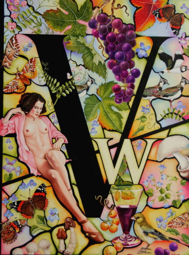 Peinture intitulée "Abécédaire " V, W "" par Bernard Domange, Œuvre d'art originale, Huile