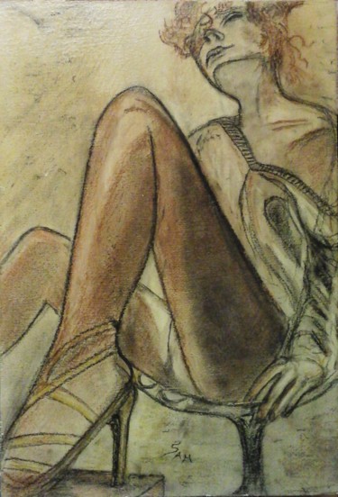 Peinture intitulée "LA FEMME TALONS AIG…" par Sam De Beauregard, Œuvre d'art originale, Gouache