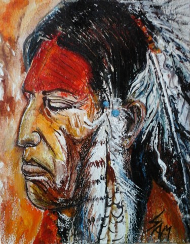 Painting titled "L' INDIEN  PEAU - R…" by Sam De Beauregard, Original Artwork, Gouache