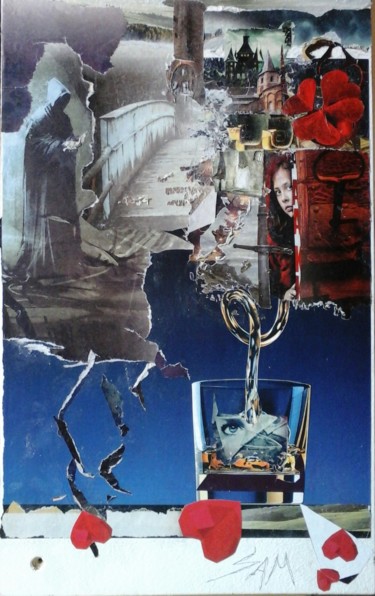 Коллажи под названием "LE TREFLE  ROUGE A…" - Sam De Beauregard, Подлинное произведение искусства, Коллажи Установлен на Дер…