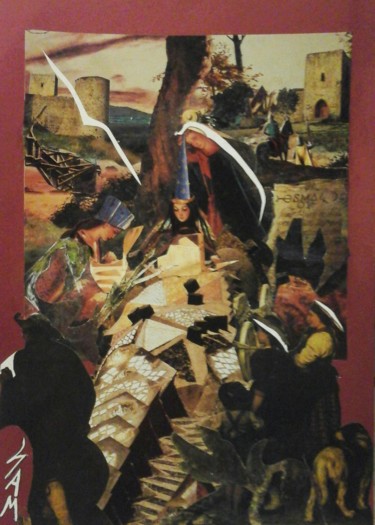 Collages intitolato "QUAND L' OISEAU BLA…" da Sam De Beauregard, Opera d'arte originale, Collages Montato su Cartone
