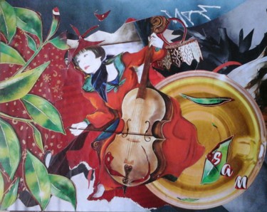 Collages getiteld "THÉ, MUSIQUE, ET VI…" door Sam De Beauregard, Origineel Kunstwerk, Collages Gemonteerd op Karton