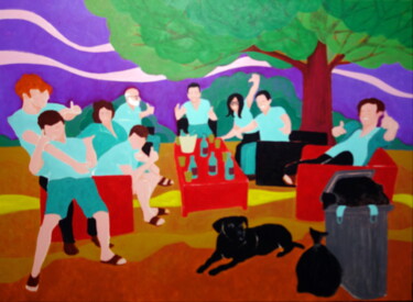 Painting titled "Réunion de famille…" by Bernard Moutin, Original Artwork, Acrylic