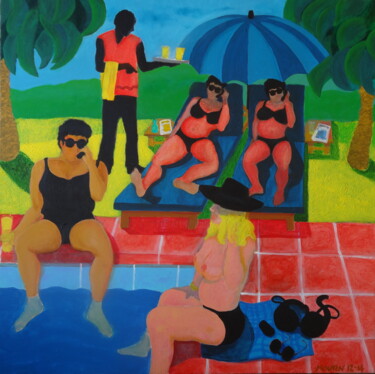 Painting titled "Femmes à la piscine" by Bernard Moutin, Original Artwork, Acrylic