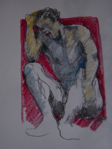 Tekening getiteld "Homme nu" door Bernard Moutin, Origineel Kunstwerk