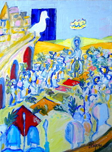 Peinture intitulée "H255P20 Jésus Couro…" par Bernard Pineau, Œuvre d'art originale, Huile