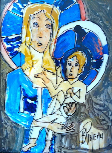 Peinture intitulée "V010H40 Jésus Enfan…" par Bernard Pineau, Œuvre d'art originale, Huile