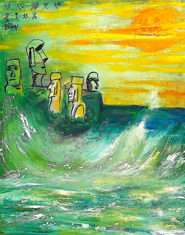 Peinture intitulée "H037F25 île de Pâqu…" par Bernard Pineau, Œuvre d'art originale, Huile