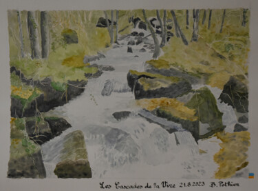 Schilderij getiteld "Les Cascades de la…" door Bernard Pothier, Origineel Kunstwerk, Aquarel Gemonteerd op Andere stijve pan…
