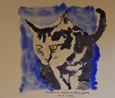 Peinture intitulée "Portrait de chat ha…" par Bernard Pothier, Œuvre d'art originale, Aquarelle