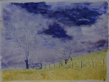 Schilderij getiteld "Orage en vue" door Bernard Pothier, Origineel Kunstwerk, Aquarel