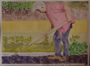 Malerei mit dem Titel "Au jardin partagé" von Bernard Pothier, Original-Kunstwerk, Aquarell