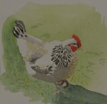 Painting titled "Petite poule du che…" by Bernard Pothier, Original Artwork, Watercolor