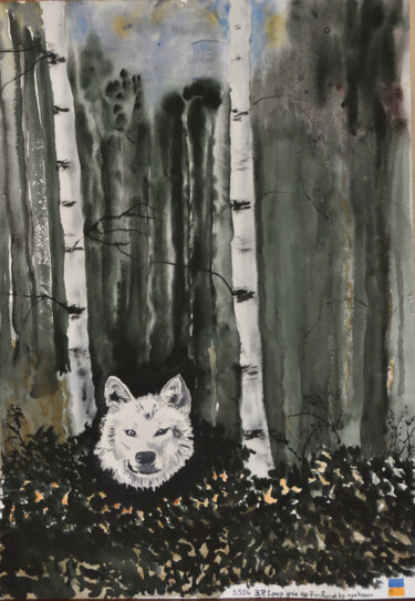Malarstwo zatytułowany „Loup gris de Finlan…” autorstwa Bernard Pothier, Oryginalna praca, Akwarela