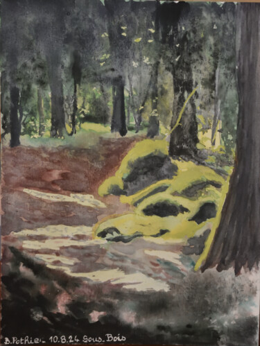 Painting titled "Sous-bois moussu" by Bernard Pothier, Original Artwork, Watercolor