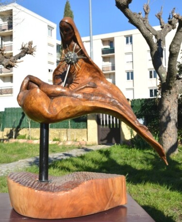 Escultura intitulada "Afrique Sub Sidéenne" por Bernard Sabathé, Obras de arte originais, Madeira