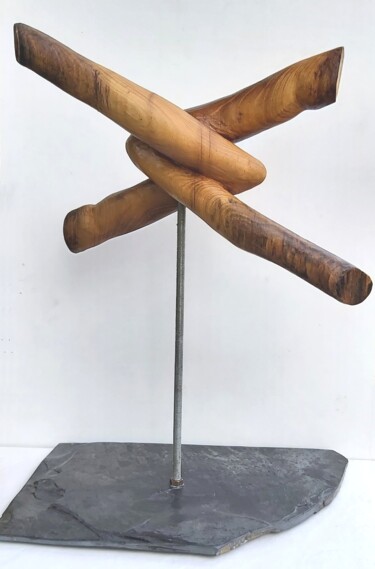 Escultura intitulada "Coudes-à-Coudes" por Bernard Sabathé, Obras de arte originais, Madeira