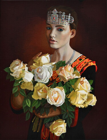 Schilderij getiteld "Femme au Bouquet de…" door Bernard Ciochetti, Origineel Kunstwerk, Acryl