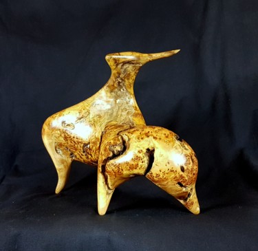 Sculpture titled "Biche" by Bernard Geoffroy, Original Artwork, Wood