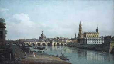 Malerei mit dem Titel "Dresde vue de la ri…" von Bernardo Bellotto, Original-Kunstwerk, Öl