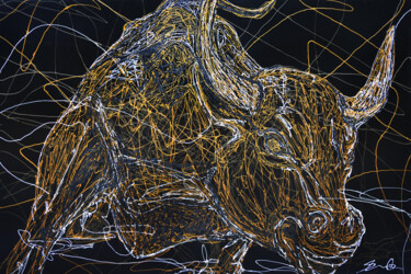 Pittura intitolato "Wall street bull" da Bernard Ouellette, Opera d'arte originale, Acrilico Montato su Pannello di legno