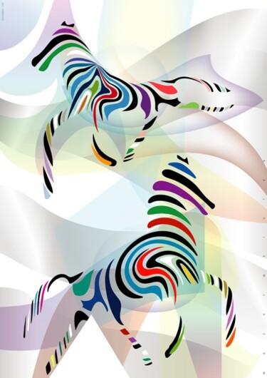 Digitale Kunst mit dem Titel "Vector Zebras" von Bernd Wachtmeister, Original-Kunstwerk, Digitale Malerei