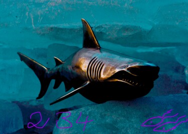 Kolaże zatytułowany „Shark…234” autorstwa Bernie Spielmann, Oryginalna praca, Akryl