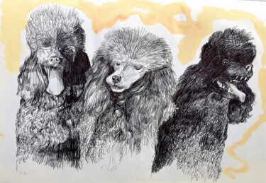 Dibujo titulada "Three Dogs Are Play…" por Berthold Von Kamptz, Obra de arte original, Otro