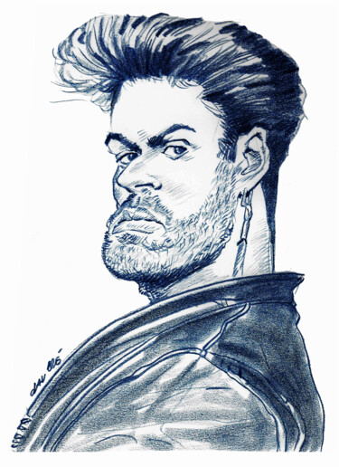 Dessin intitulée "George Michael" par Bertrand Daullé, Œuvre d'art originale, Crayon