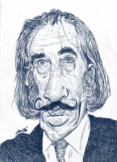 Rysunek zatytułowany „Salvador Dali” autorstwa Bertrand Daullé, Oryginalna praca, Ołówek
