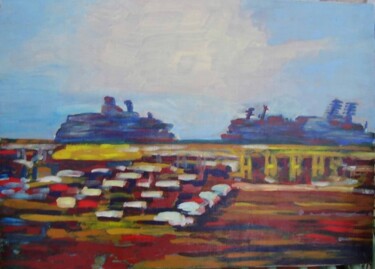 Malarstwo zatytułowany „Ferries devant la J…” autorstwa Bertrand Daullé, Oryginalna praca, Olej