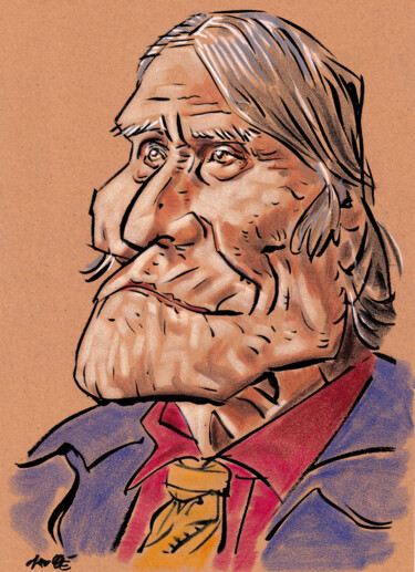 Drawing titled "Geronimo" by Bertrand Daullé, Original Artwork, Pastel