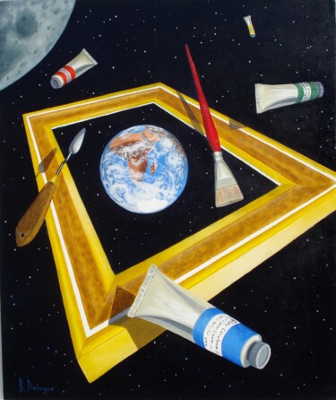 Schilderij getiteld "MA PLANETE UNE OEUV…" door Bertrand Delogne, Origineel Kunstwerk, Olie Gemonteerd op Frame voor houten…