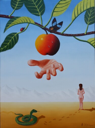 제목이 "LA MAIN D'ADAM"인 미술작품 Bertrand Delogne로, 원작, 기름 나무 들것 프레임에 장착됨