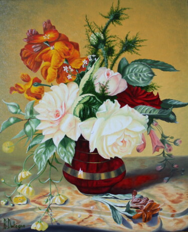 Painting titled "BOUQUET DE FLEURS D…" by Bertrand Delogne, Original Artwork, Oil Mounted on Wood Stretcher frame