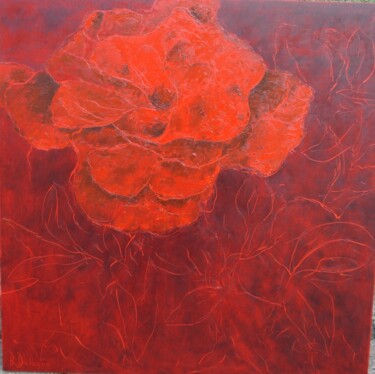 Peinture intitulée "LA ROSE ROUGE" par Bertrand Delogne, Œuvre d'art originale, Huile