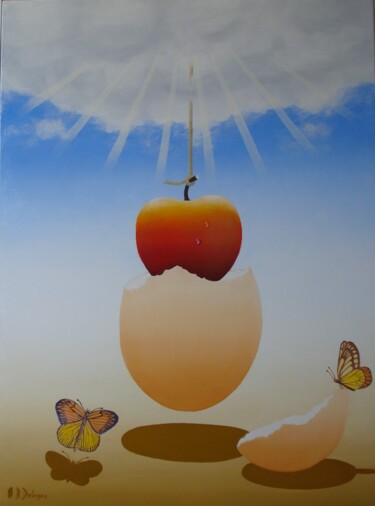 Painting titled "NAISSANCE DE LA POM…" by Bertrand Delogne, Original Artwork, Oil Mounted on Wood Stretcher frame