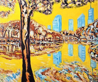 Картина под названием "Golden ponds" - Bertrand Gossart, Подлинное произведение искусства, Масло Установлен на Деревянная ра…