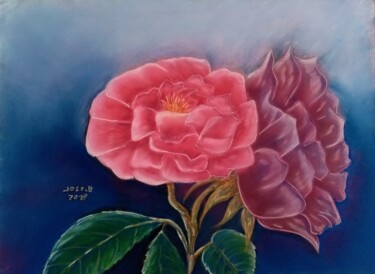 Desenho intitulada "Rose à deux tetes ." por Bertrand Jost, Obras de arte originais, Pastel