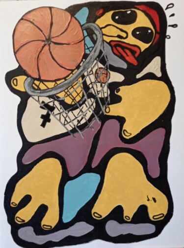 Ζωγραφική με τίτλο "Le basketteur ." από Bertrand Jost, Αυθεντικά έργα τέχνης, Ακρυλικό