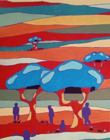 绘画 标题为“Arbres bleus et sil…” 由Bertrand Jost, 原创艺术品, 丙烯 安装在纸板上