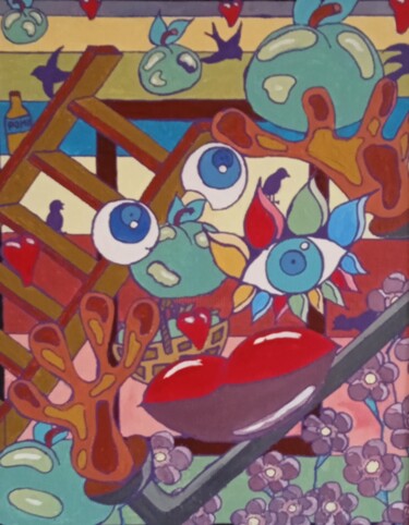 Pintura intitulada "La récolte des pomm…" por Bertrand Jost, Obras de arte originais, Acrílico Montado em Cartão