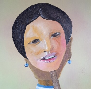 Peinture intitulée "Portrait masqué ." par Bertrand Jost, Œuvre d'art originale, Huile Monté sur Carton