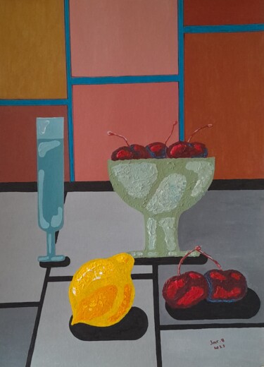 Schilderij getiteld "Le citron." door Bertrand Jost, Origineel Kunstwerk, Acryl