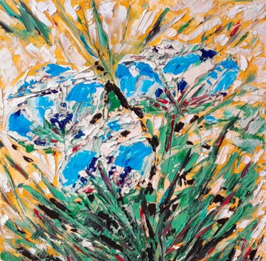 Pintura titulada "Les fleurs bleues ." por Bertrand Jost, Obra de arte original, Oleo Montado en Cartulina