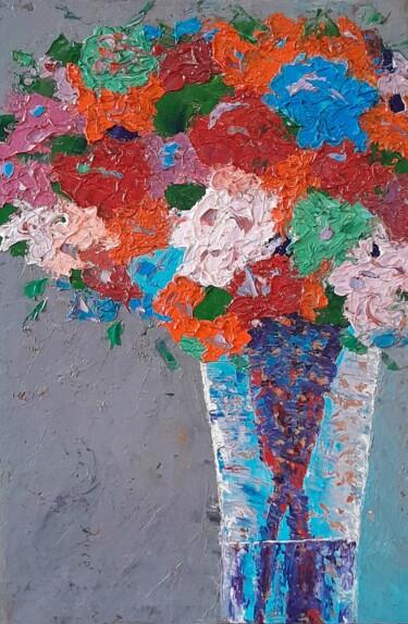 Painting titled "Des fleurs multicol…" by Bertrand Jost, Original Artwork, Oil Mounted on Cardboard