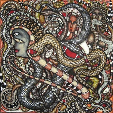 Peinture intitulée "Le nœud de serpents" par Bertrand Lamouroux, Œuvre d'art originale, Acrylique