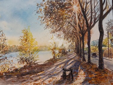 Peinture intitulée "Les Berges de Maine…" par Bertrand Lucas, Œuvre d'art originale, Aquarelle