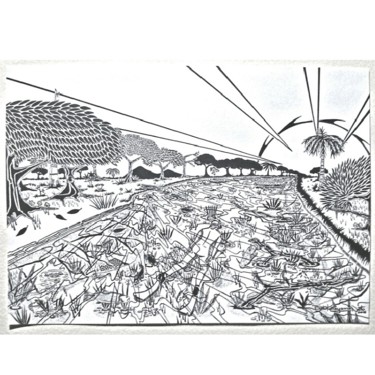 Dessin intitulée "Mergulho em Bonito…" par Beto Katayama Neto, Œuvre d'art originale, Encre