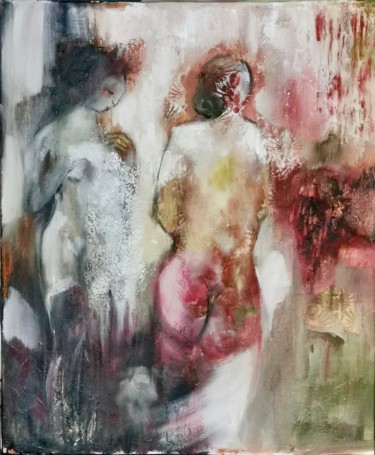 Painting titled "LE BAIN" by Betty Fevrier, Original Artwork, Oil